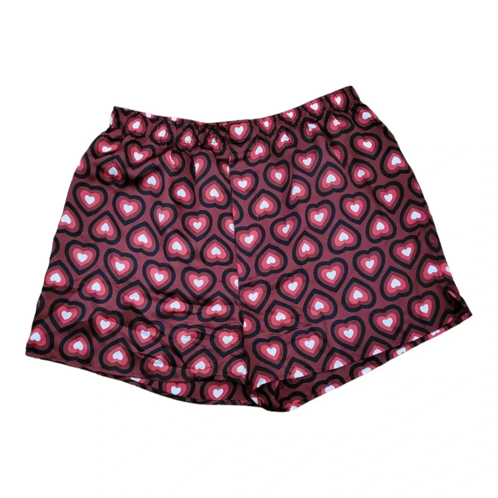 Y2K‎ Graphic Heart Print 100% Silk Boxer Shorts Size L Unisex